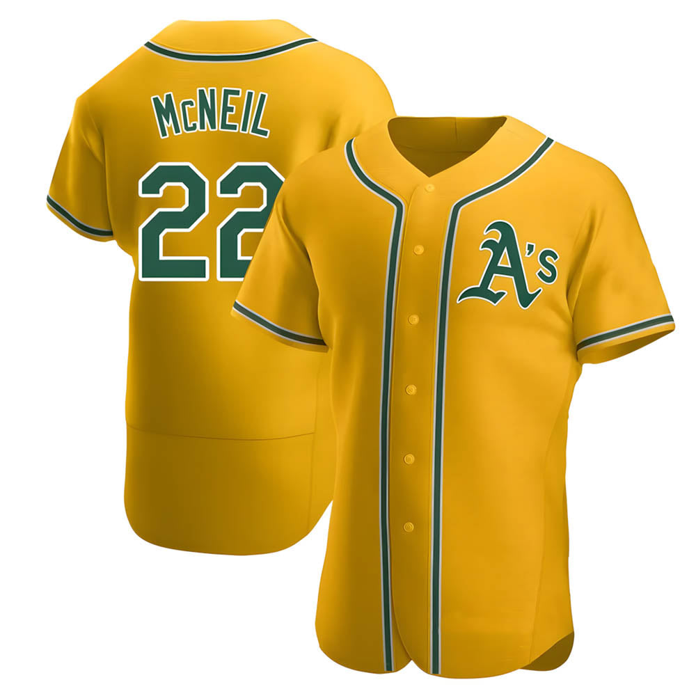 Johmsee Athletics #22 Jeff McNeil player Gold Authentic Alternate Stitched Jersey