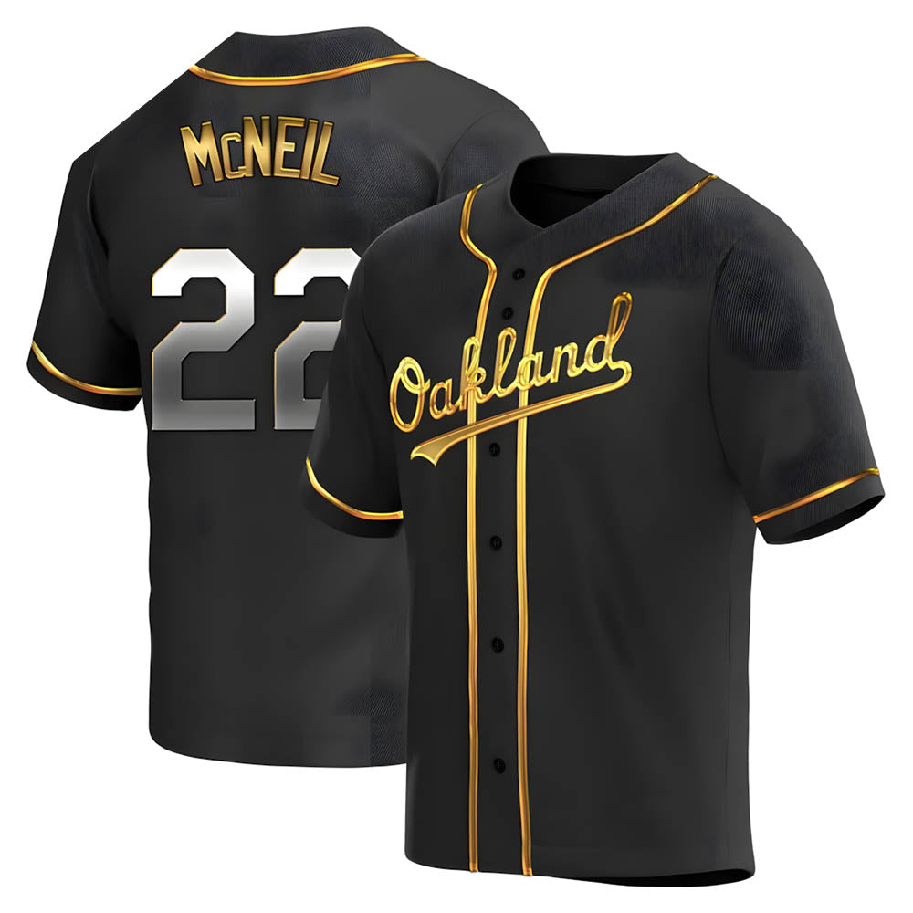 Johmsee Athletics #22 Jeff McNeil player Gold Replica Black en Alternate Stitched Jersey