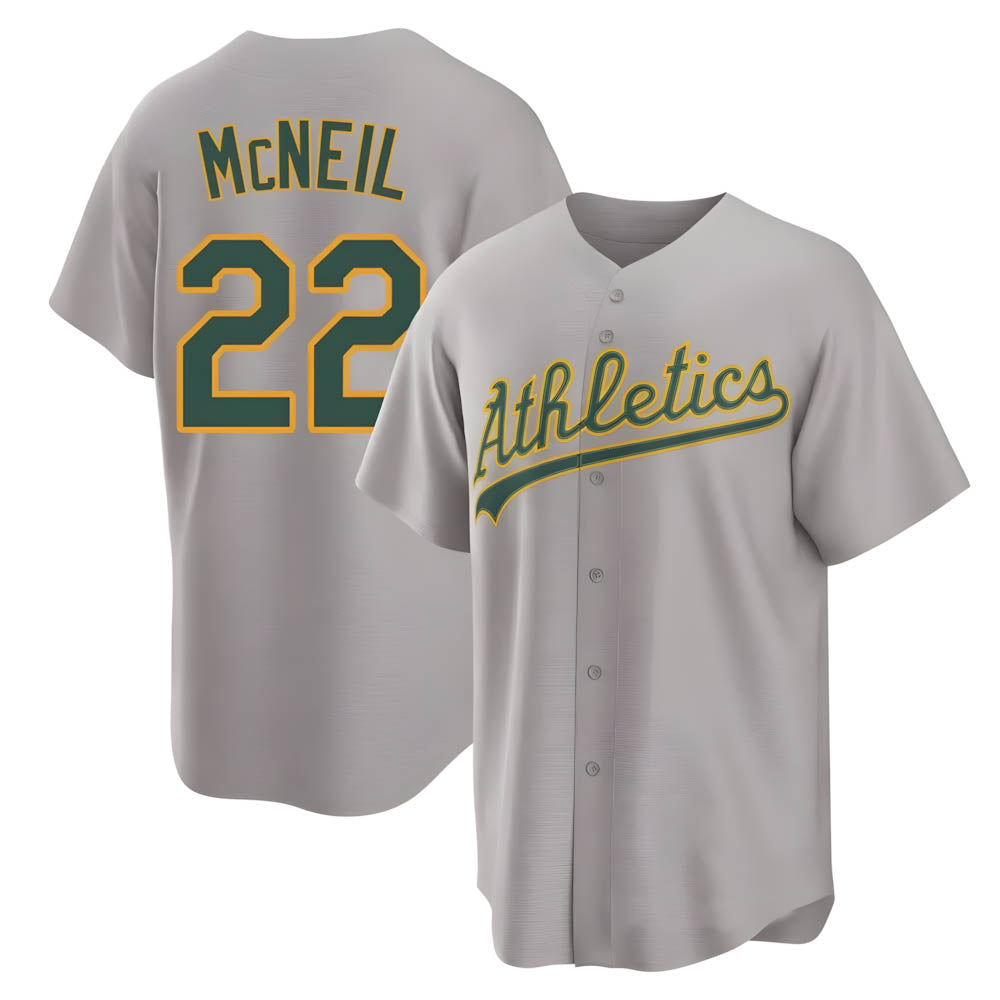 Johmsee Athletics #22 Jeff McNeil player Gray Replica Away Stitched Jersey
