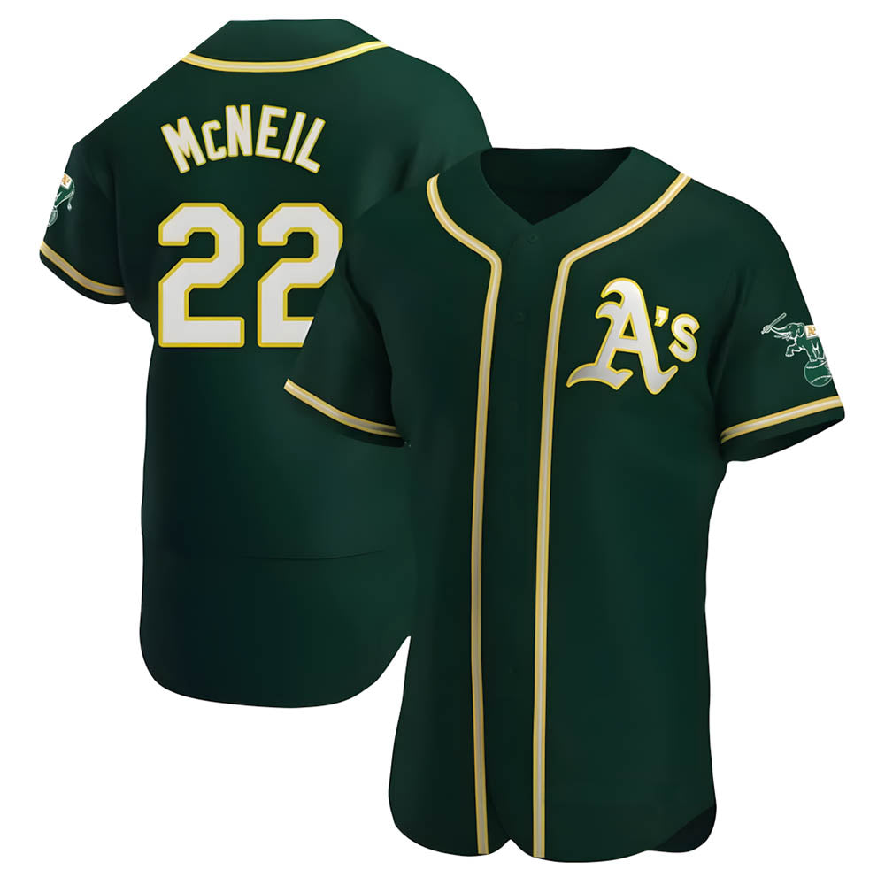 Johmsee Athletics #22 Jeff McNeil player Green Authentic Alternate Stitched Jersey