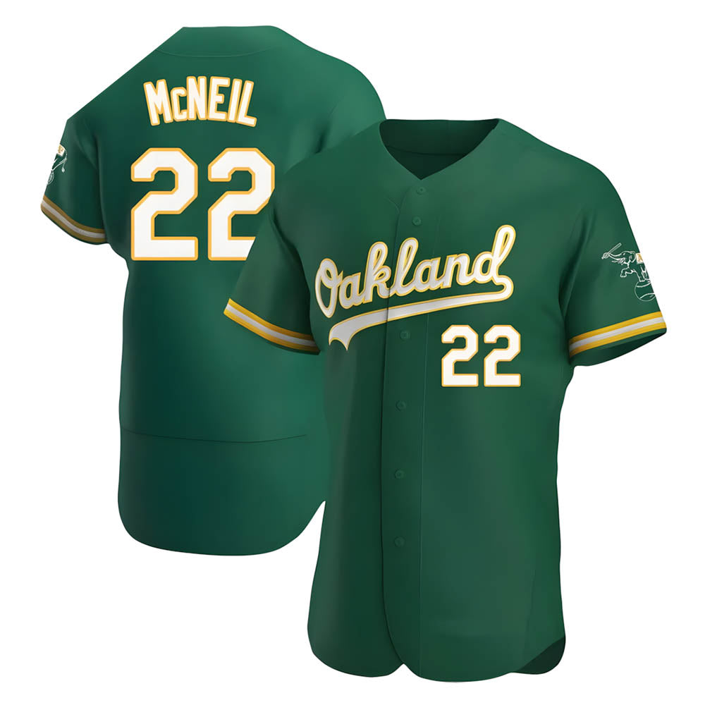 Johmsee Athletics #22 Jeff McNeil player Green Authentic Kelly Alternate Stitched Jersey