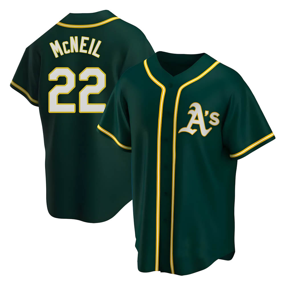 Johmsee Athletics #22 Jeff McNeil player Green Replica Alternate Stitched Jersey