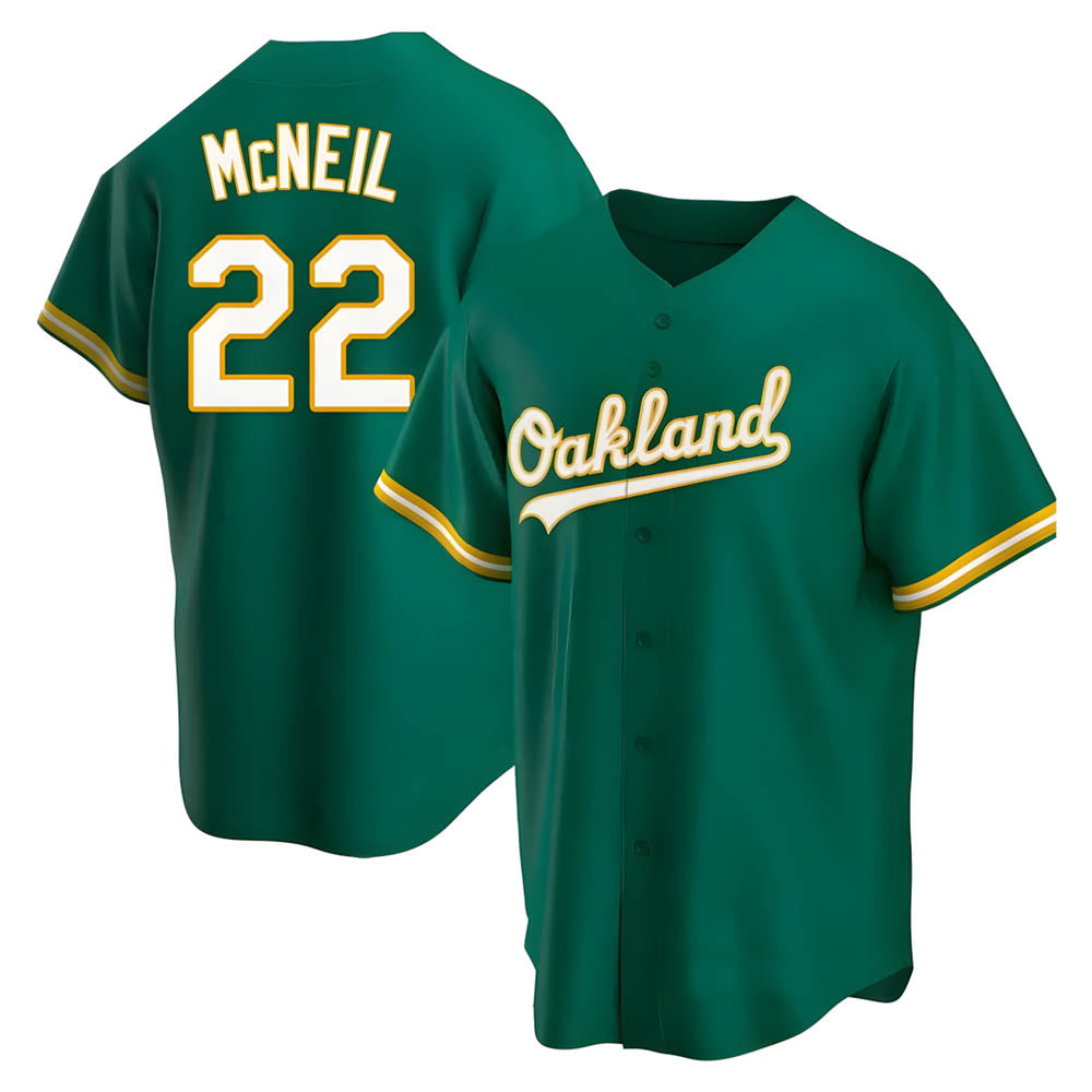 Johmsee Athletics #22 Jeff McNeil player Green Replica Kelly Alternate Stitched Jersey