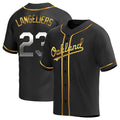 Johmsee Athletics #23 Shea Langeliers Player Black Golden Replica Alternate Stitched Jerseys