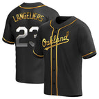 Johmsee Athletics #23 Shea Langeliers Player Black Golden Replica Alternate Stitched Jerseys