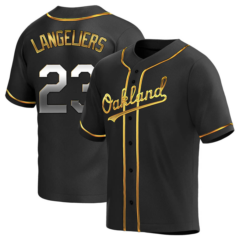 Johmsee Athletics #23 Shea Langeliers Player Black Golden Replica Alternate Stitched Jerseys
