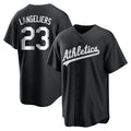 Johmsee Athletics #23 Shea Langeliers Player Black&White Replica Stitched Jerseys