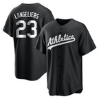 Johmsee Athletics #23 Shea Langeliers Player Black&White Replica Stitched Jerseys