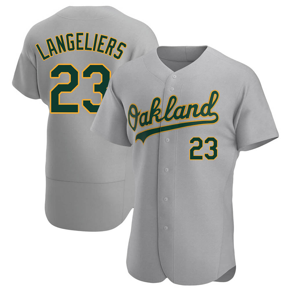Johmsee Athletics #23 Shea Langeliers Player Gray Authentic Road Stitched Jersey
