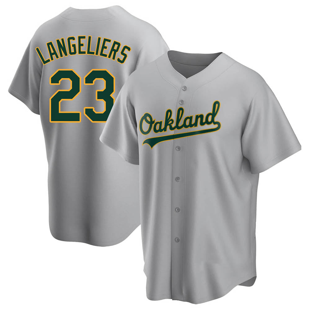 Johmsee Athletics #23 Shea Langeliers Player Gray Replica Road Stitched Jerseys