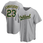 Johmsee Athletics #23 Shea Langeliers Player Gray Replica Road Stitched Jerseys