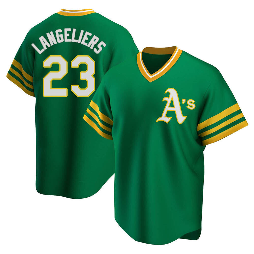 Johmsee Athletics #23 Shea Langeliers Player Green Replica Cooperstown Collection T shirt Stitched Jerseys