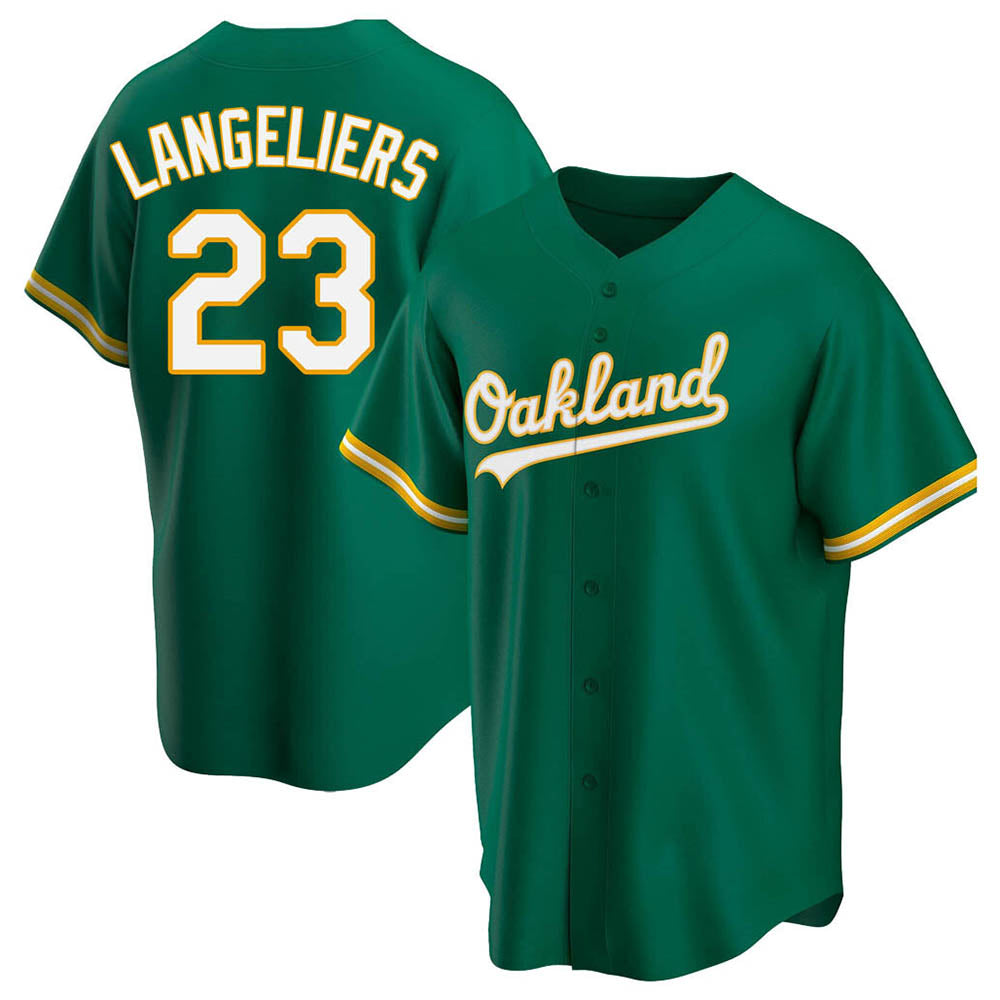 Johmsee Athletics #23 Shea Langeliers Player Green Replica Kelly Alternate Stitched Jerseys