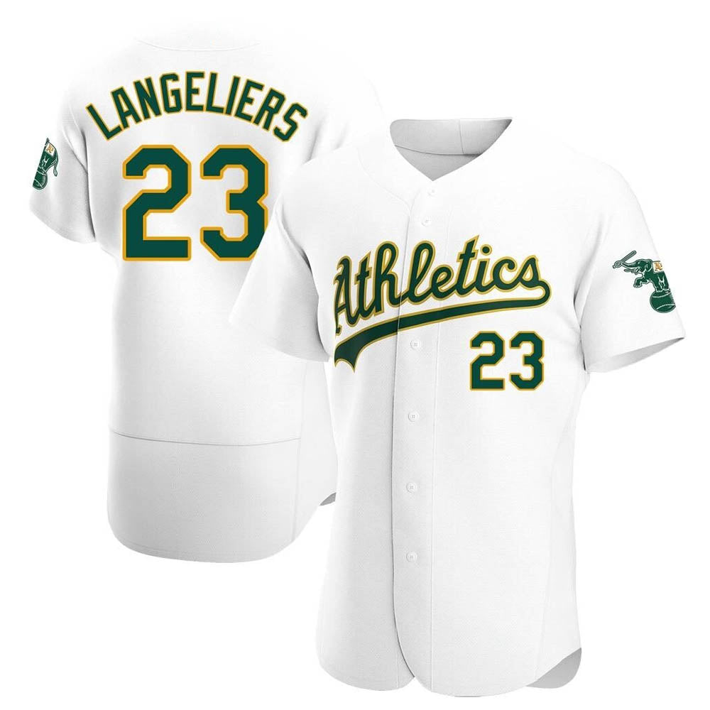 Johmsee Athletics #23 Shea Langeliers Player White Authentic Home Stitched Jersey