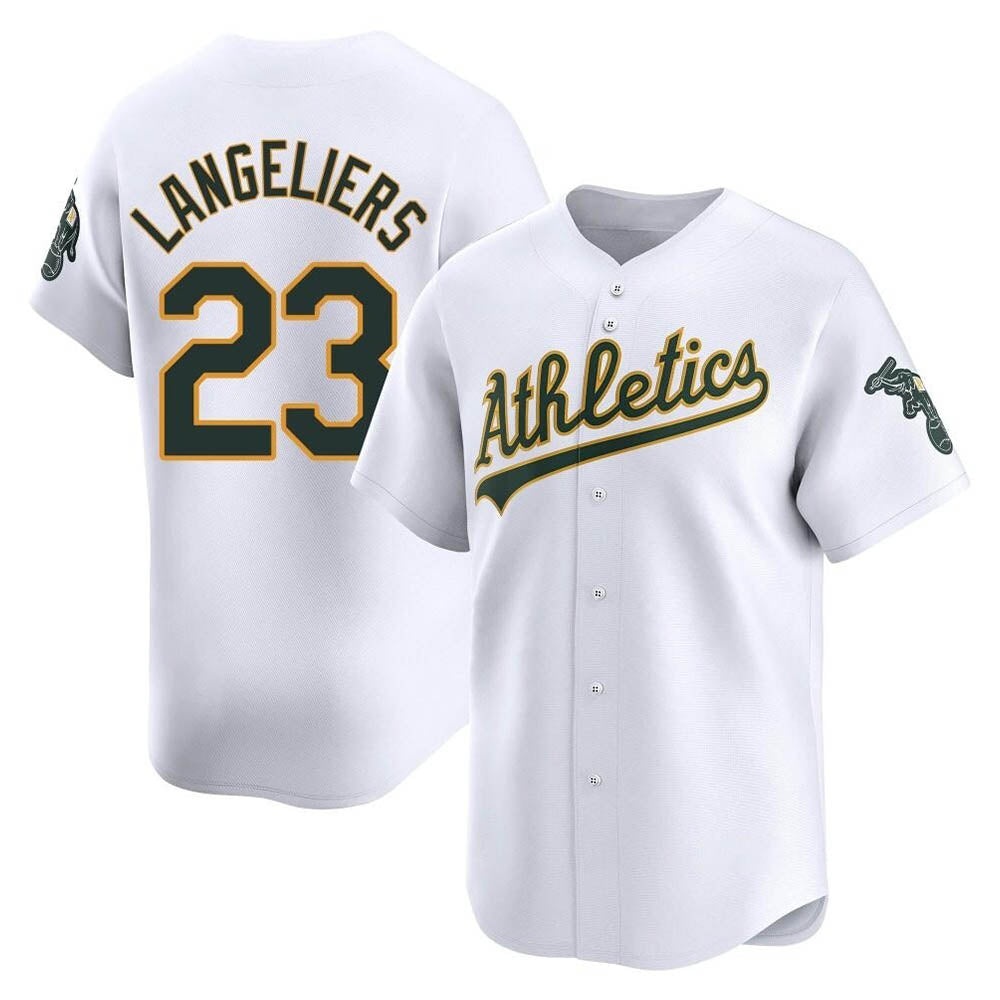Johmsee Athletics #23 Shea Langeliers Player White Limited Home Stitched Jersey