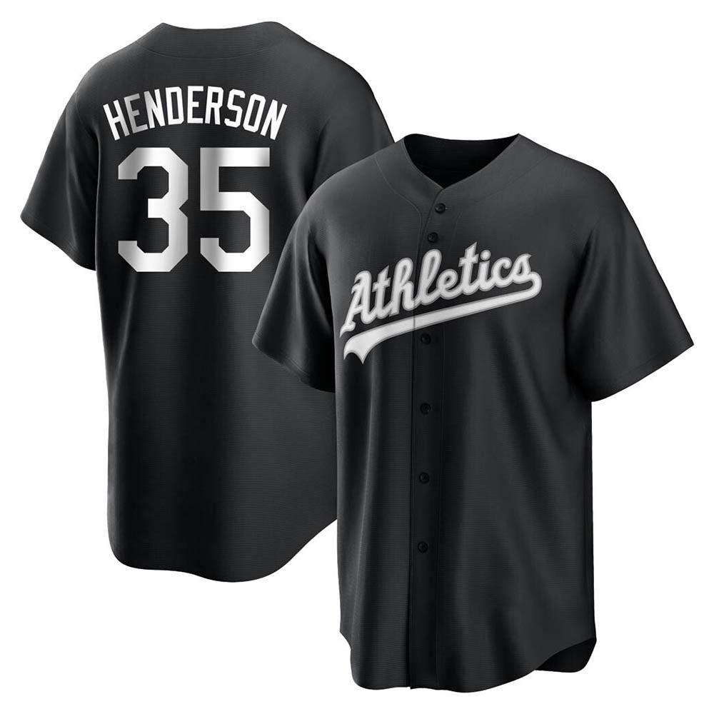 Johmsee Athletics #35 Rickey Henderson Player Black&White Replica Stitched Jersey