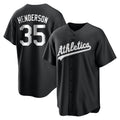 Johmsee Athletics #35 Rickey Henderson Player Black&White Replica Stitched Jersey