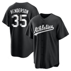 Johmsee Athletics #35 Rickey Henderson Player Black&White Replica Stitched Jersey