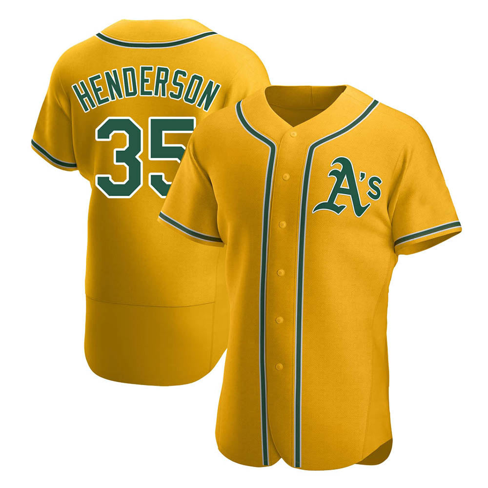 Johmsee Athletics #35 Rickey Henderson Player Gold Authentic Alternate Stitched Jersey