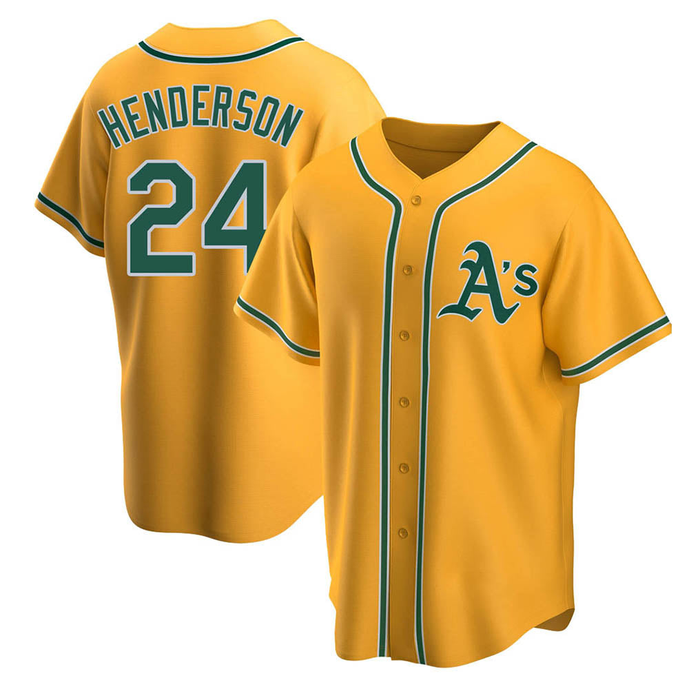 Johmsee Athletics #24 Rickey Henderson Player Gold Replica Alternate Stitched Jersey