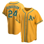 Johmsee Athletics #24 Rickey Henderson Player Gold Replica Alternate Stitched Jersey