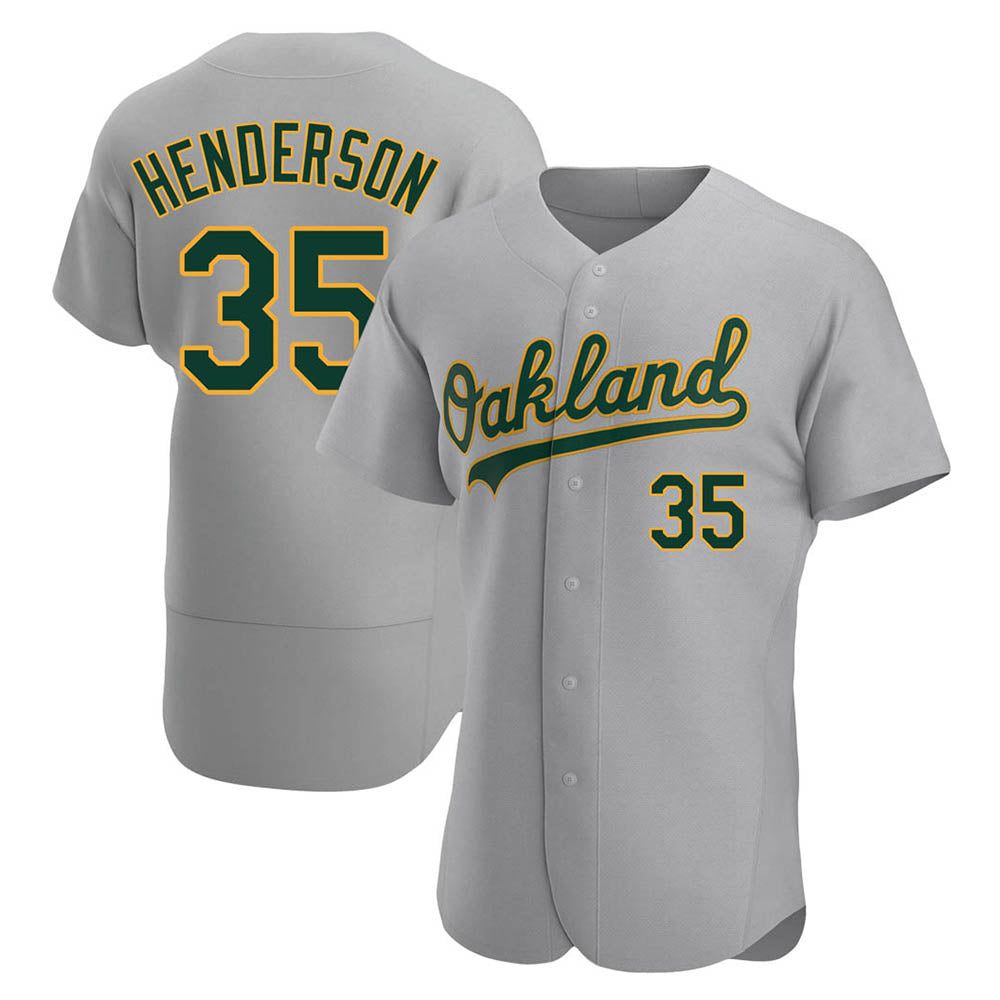 Johmsee Athletics #35 Rickey Henderson Player Gray Authentic Road Stitched Jersey