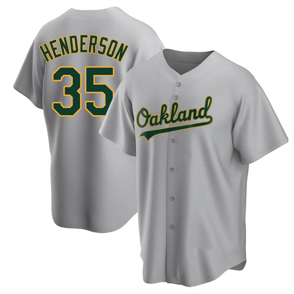Johmsee Athletics #35 Rickey Henderson Player Gray Replica Road Stitched Jersey
