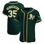 Johmsee Athletics #35 Rickey Henderson Player Green Authentic Alternate Stitched Jersey