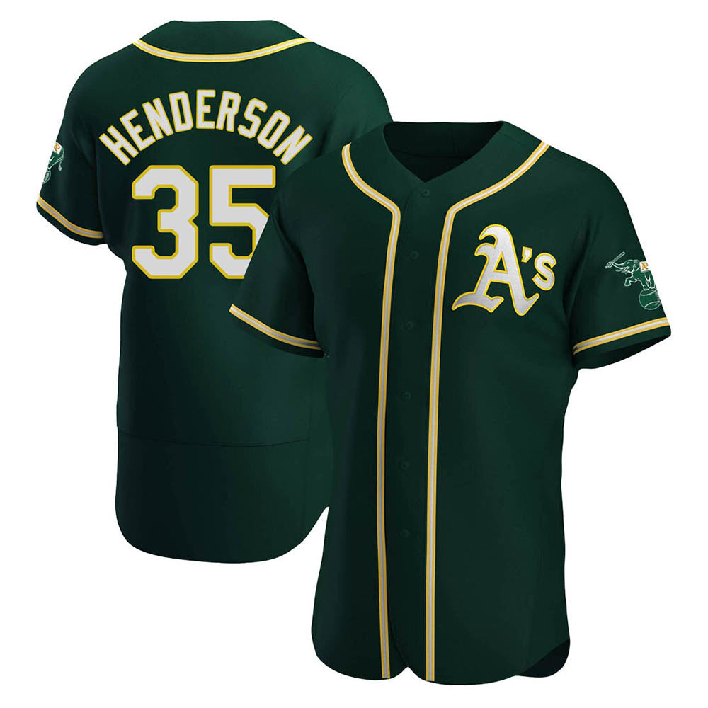 Johmsee Athletics #35 Rickey Henderson Player Green Authentic Alternate Stitched Jersey