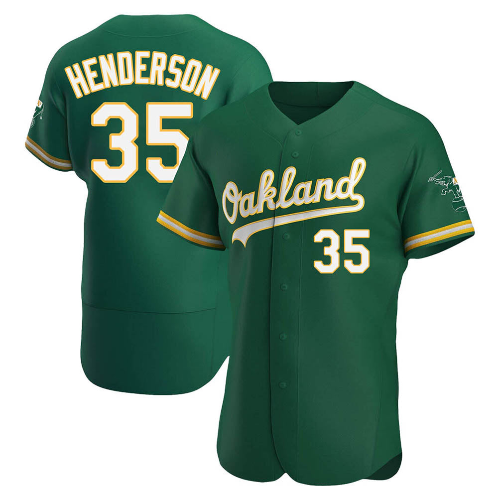 Johmsee Athletics #35 Rickey Henderson Player Green Authentic Kelly Alternate Stitched Jersey