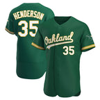 Johmsee Athletics #35 Rickey Henderson Player Green Authentic Kelly Alternate Stitched Jersey