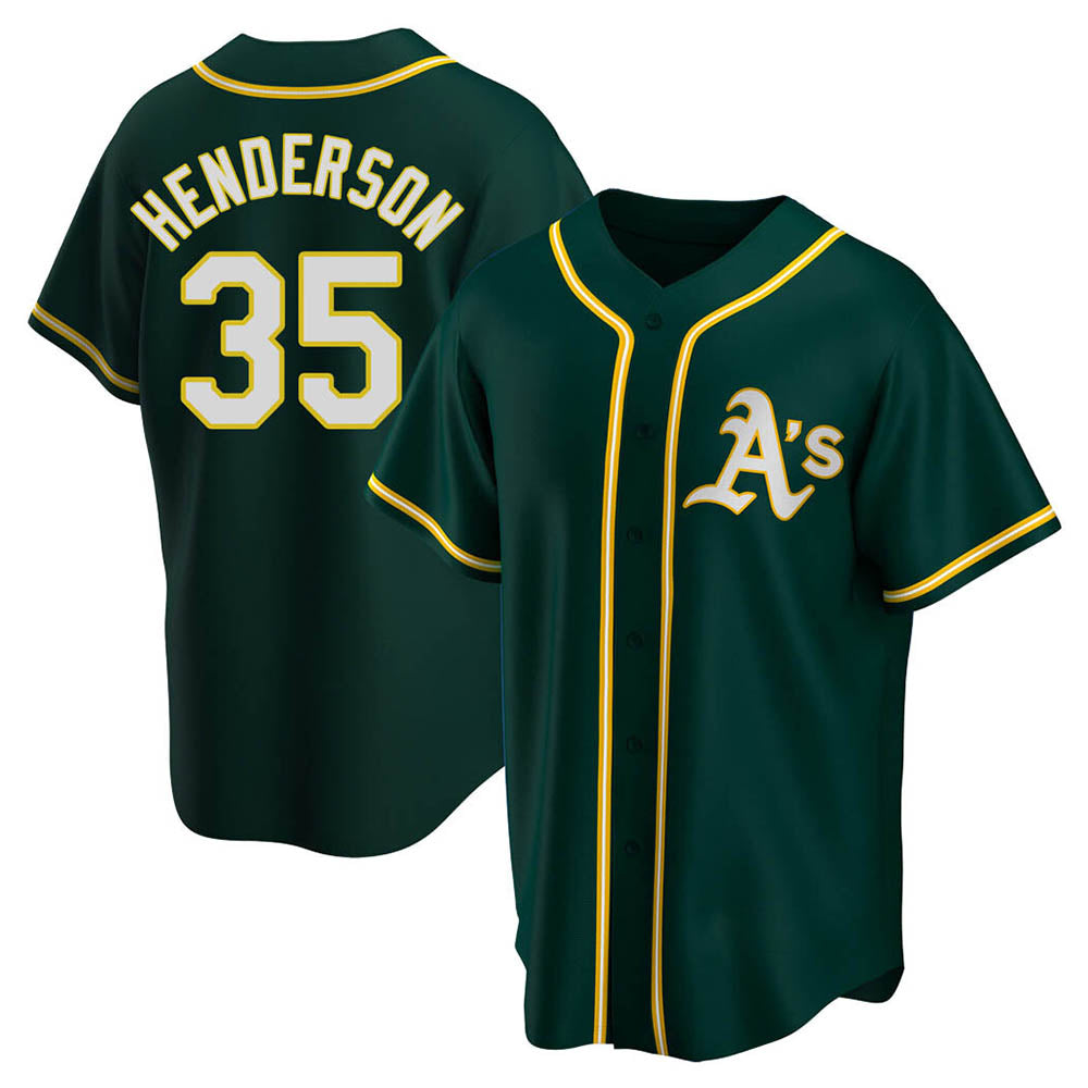 Johmsee Athletics #35 Rickey Henderson Player Green Replica Alternate Stitched Jersey