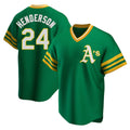 Johmsee Athletics #24 Rickey Henderson Player Green Replica Cooperstown Collection T shirt Stitched Jersey