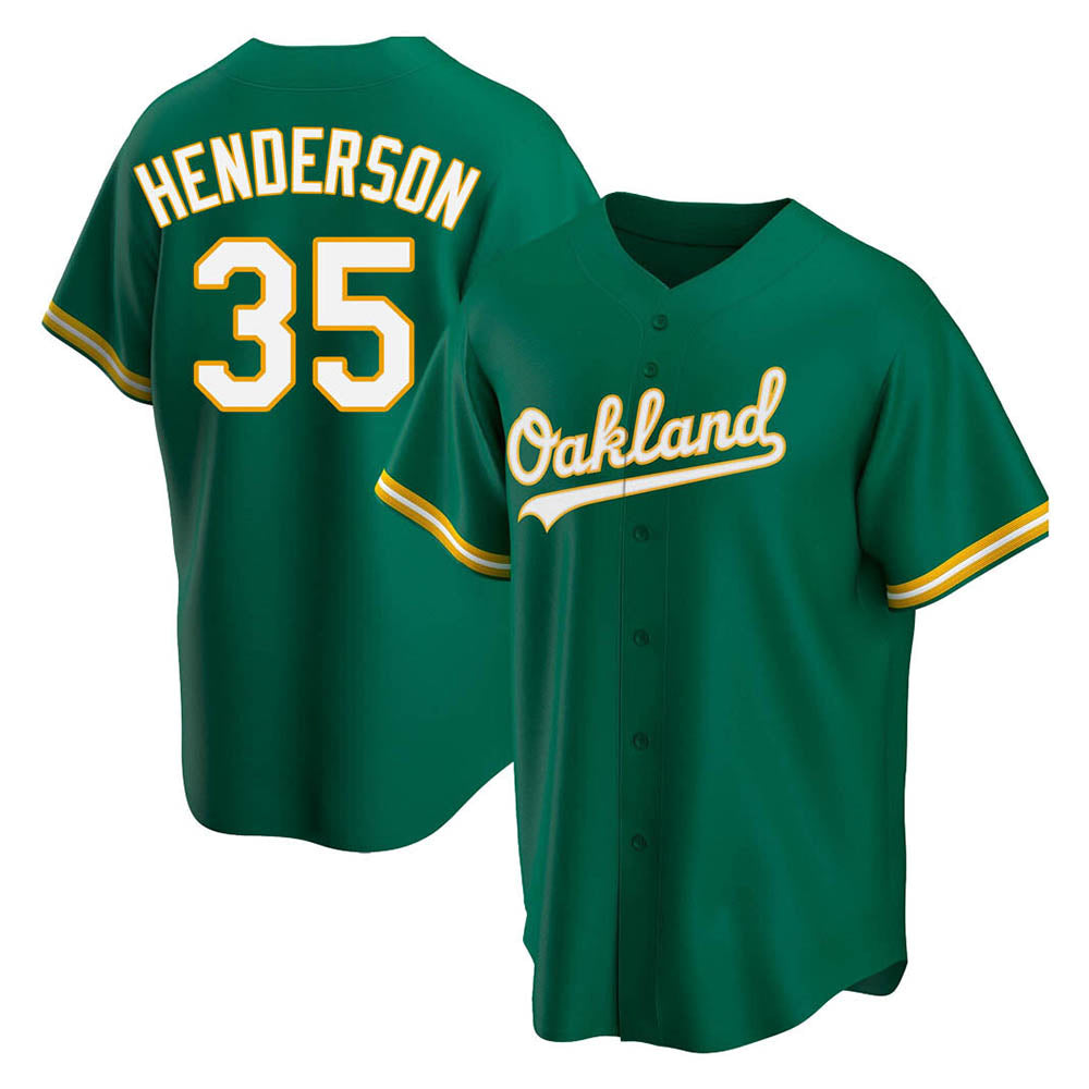Johmsee Athletics #35 Rickey Henderson Player Green Replica Kelly Alternate Stitched Jersey