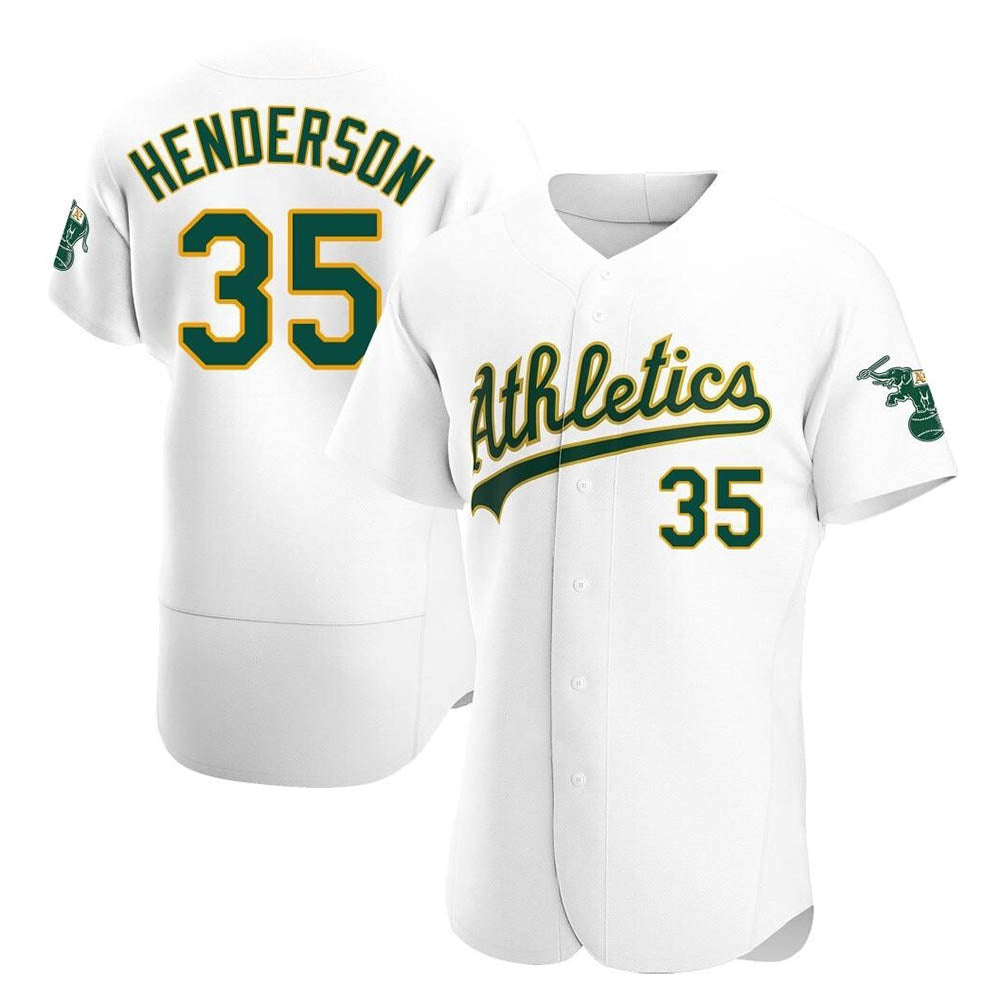 Johmsee Athletics #35 Rickey Henderson Player White Authentic Home Stitched Jersey