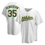 Johmsee Athletics #35 Rickey Henderson Player White Replica Home Stitched Jersey