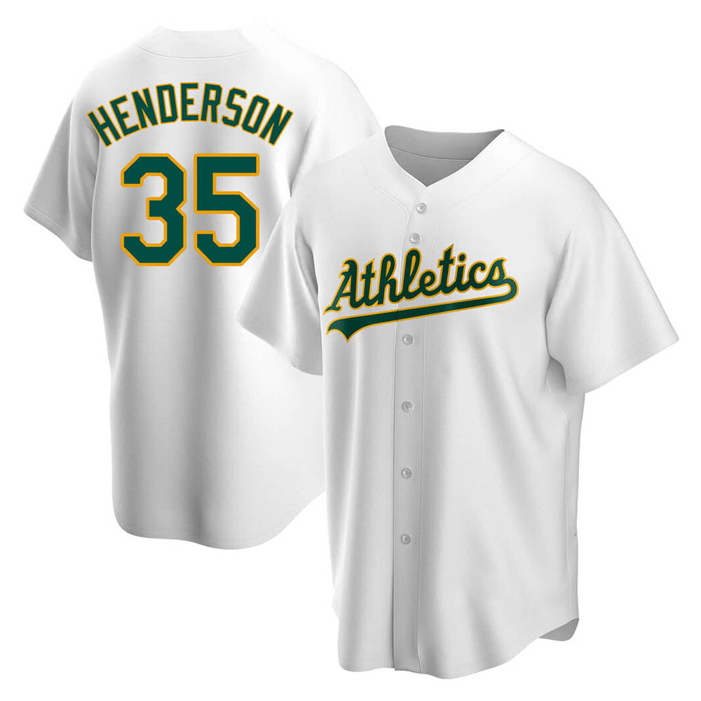 Johmsee Athletics #35 Rickey Henderson Player White Replica Home Stitched Jersey
