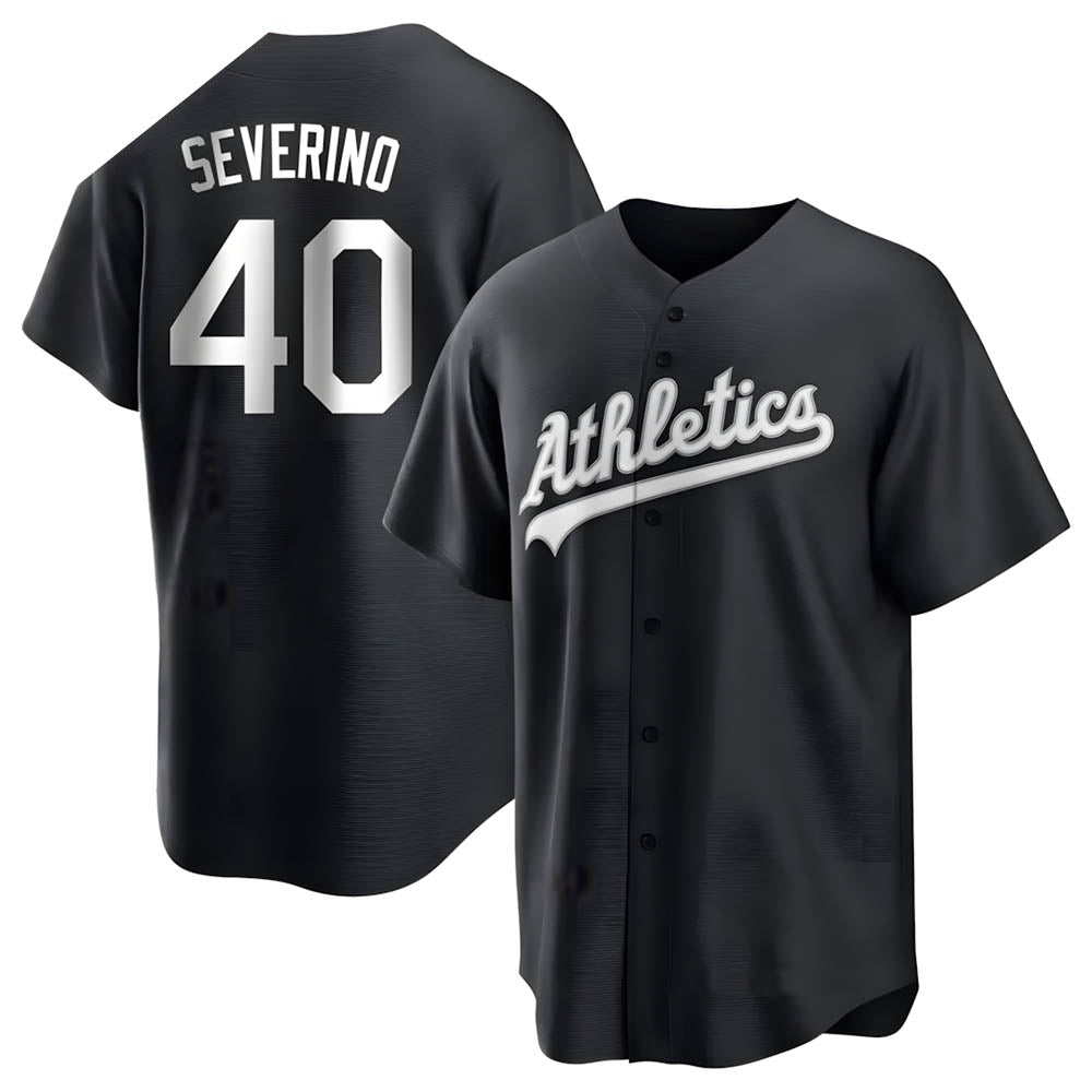 Johmsee Athletics #40 Luis Severino player Black&White Replica Stitched Jersey