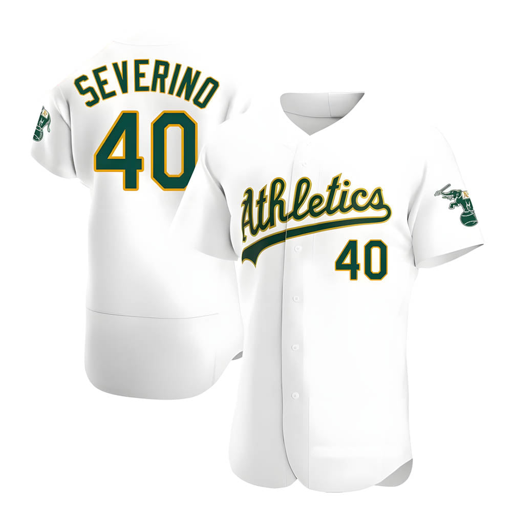 Johmsee Athletics #40 Luis Severino player White Authentic Home Stitched Jersey
