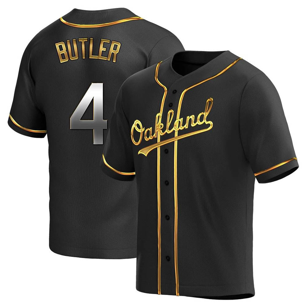 Johmsee Athletics #4 Lawrence Butler player Black Golden Replica Alternate Stitched Jersey
