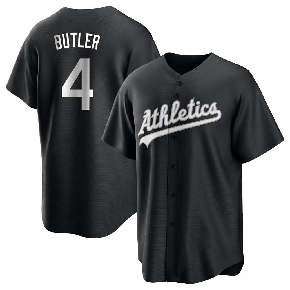 Johmsee Athletics #4 Lawrence Butler player Black&White Replica Alternate Stitched Jersey
