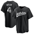 Johmsee Athletics #4 Lawrence Butler player Black&White Replica Alternate Stitched Jersey