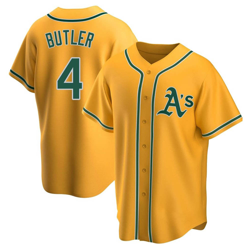 Johmsee Athletics #4 Lawrence Butler player Gold Replica Alternate Stitched Jersey