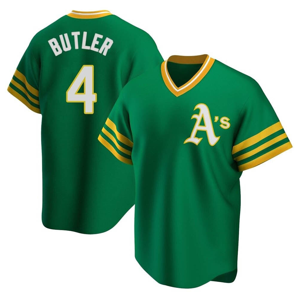 Johmsee Athletics #4 Lawrence Butler player Green Replica Cooperstown Collection Stitched Jersey