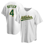 Johmsee Athletics #4 Lawrence Butler player White Replica Home Stitched Jersey