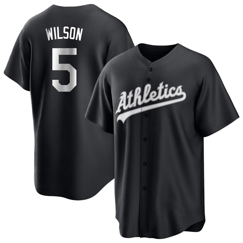 Johmsee Athletics #5 Jacob Wilson Black&White Replica Alternate Stitched Jersey