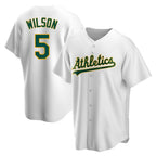 Johmsee Athletics #5 Jacob Wilson White Replica Home Stitched Jersey