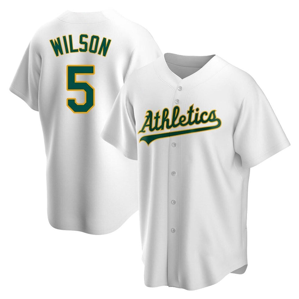 Johmsee Athletics #5 Jacob Wilson White Replica Home Stitched Jersey