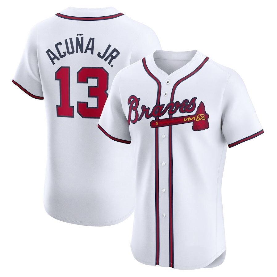 Johmsee A.Braves #13 Ronald Acuna Jr. Home Elite Jersey - White Personalized Jerseys