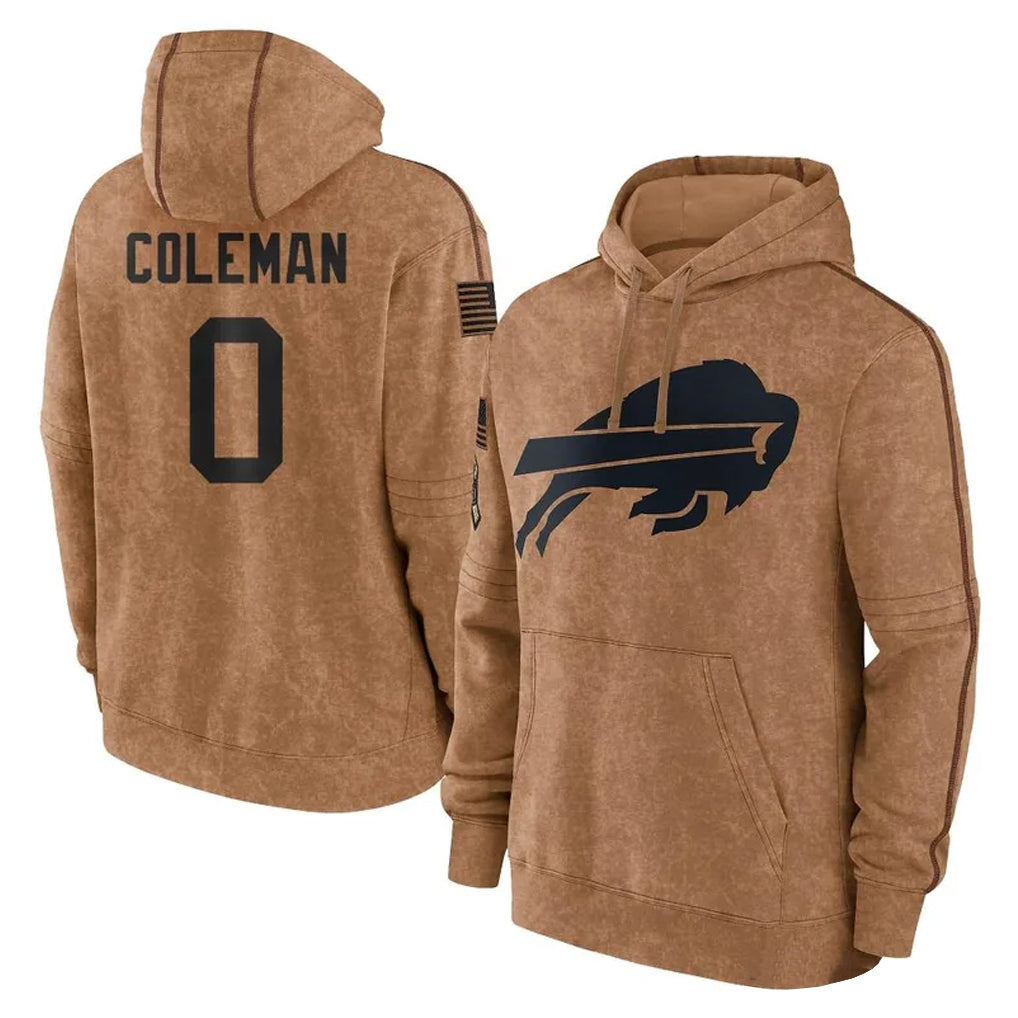 Johmsee B.Bills #0 Keon Coleman Player Brown Salute to Service Hoodies Stitched Jerseys